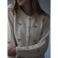 thumbnail image 5 of Michellecmm Womens Bow Embroidery Cardigan Crew Neck Button Down Long Sleeve Knit Sweater Casual Streetwear, 5 of 7