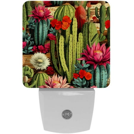 

Aesthetic Cactus Flowers Seamless LED Night Lights Dusk To Dawn Smart Sensor 0.5W Plug-In Night Lights Lamp For Bedroom Bathroom Kitchen Hallway Stairs 2Pack