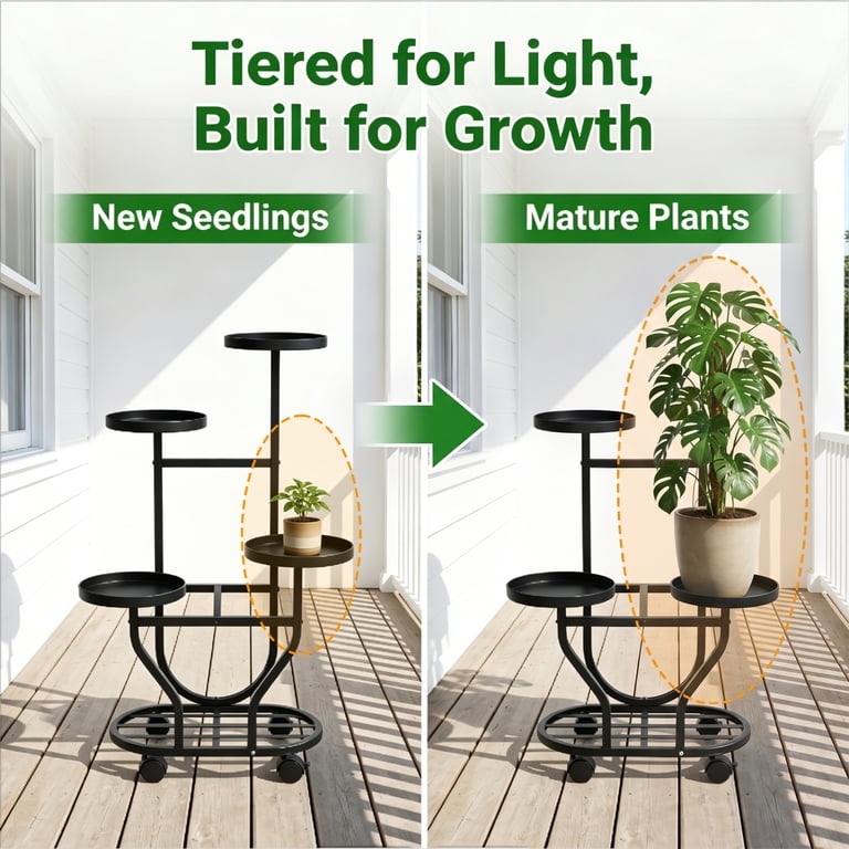 5-Tier Rolling Metal Plant Stand with Lockable Wheels photo 7