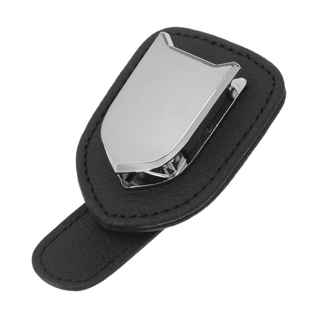 Clip para gafas de sol de coche Unique Bargains, magnético, universal, soporte para gafas de sol en el parasol, piel de vaca, aleación de aluminio, negro, tono plateado, 10x5cm, 1 Pcs