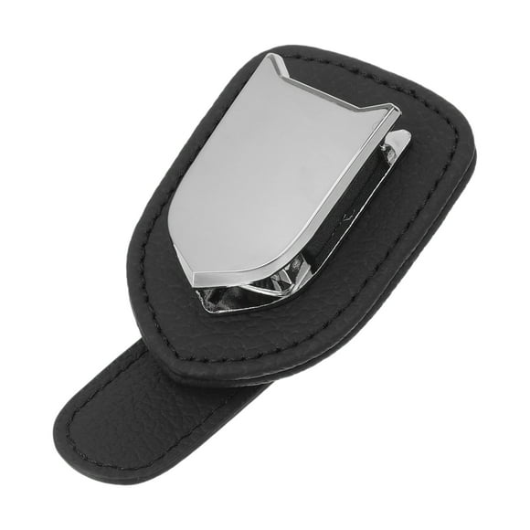Clip para gafas de sol de coche Unique Bargains, magnético, universal, soporte para gafas de sol en el parasol, piel de vaca, aleación de aluminio, negro, tono plateado, 10x5cm, 1 Pcs
