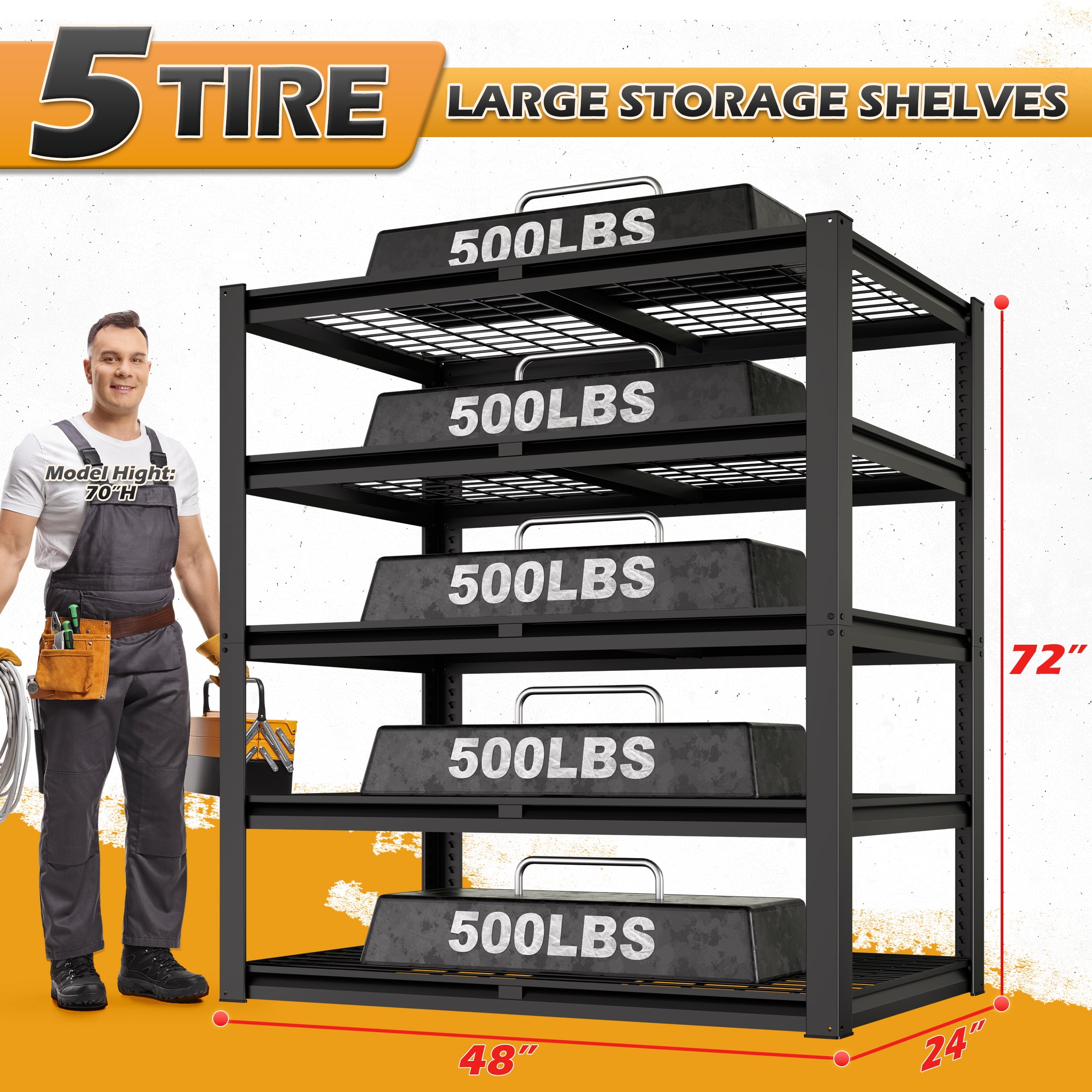 TrumanPick Storage Shelves 2500LBS Metal Wire Shelving Units Garage Storage Rack 48"W x 24"D x 72"H Heavy Duty Adjustable Industrial Shelving