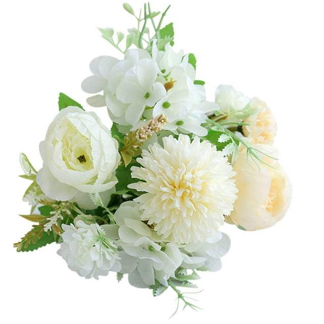 RoamHome Artificial Flowers Velvet Roses and hydrangea macrophylla Flowers Bouquet Decorations Arrangements for Wedding Party Decor Home Table Centerpiece(Pink,Purple,White)