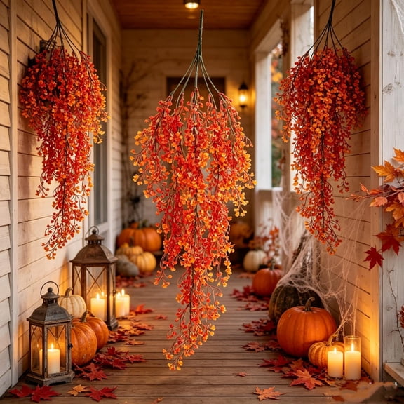 Artificial Fall Hanging Flowers Set, Realistic Wall Floral Decor Lifelike Bloom Reusable Design, Restaurant Wedding Home Door Wall Decoration for Autumn Seasonal Display