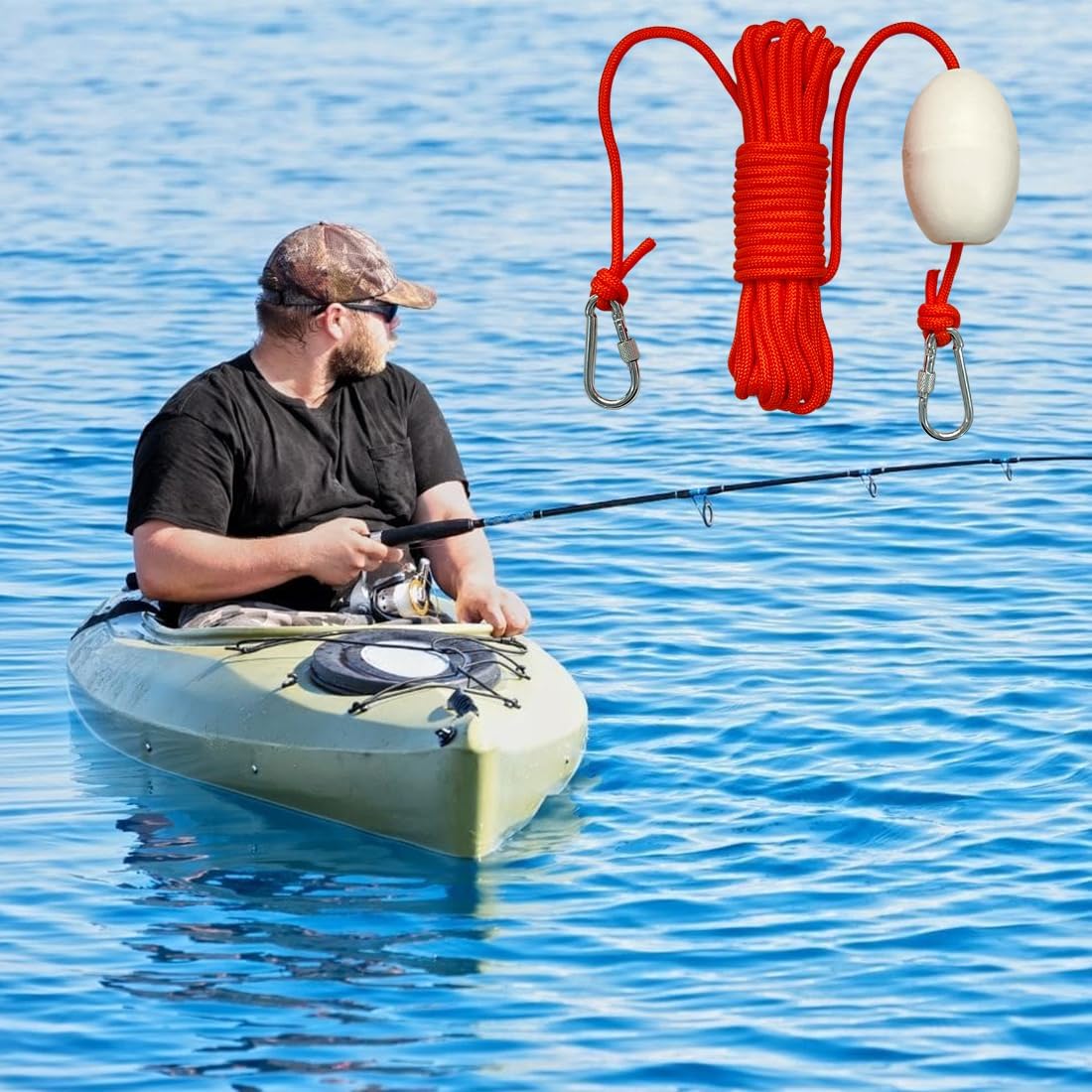 BeGrit Floating Rope 1/4" X 32.8' Anchor Rope with Hook Buoy Polypropylene Rope Mooring Rope Kayak Canoe Tow Throw Line for Boat Camping Hiking Awning Tent 6mm x 10m
