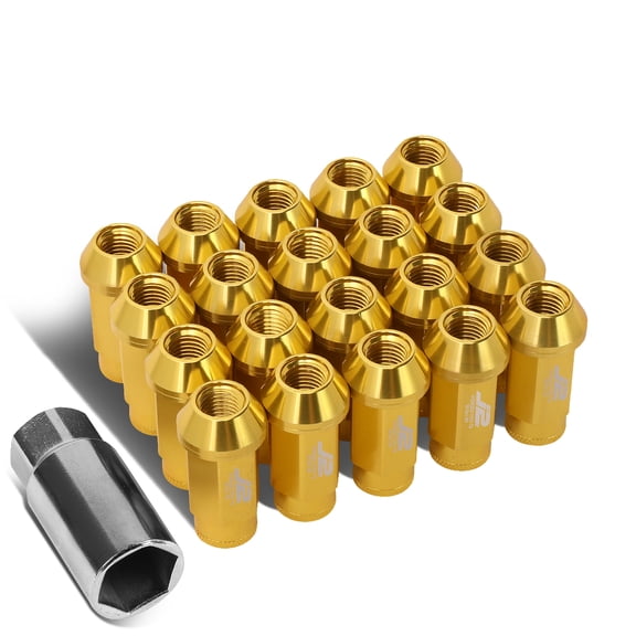 J2 Engineering LN-T7-013-15-GD J2 Engineering 7075 -T6 Forged Aluminum M12X1.5 20Pcs 50mm Height Open -End Lug Nut Sets w / Socket Adapter (Gold)