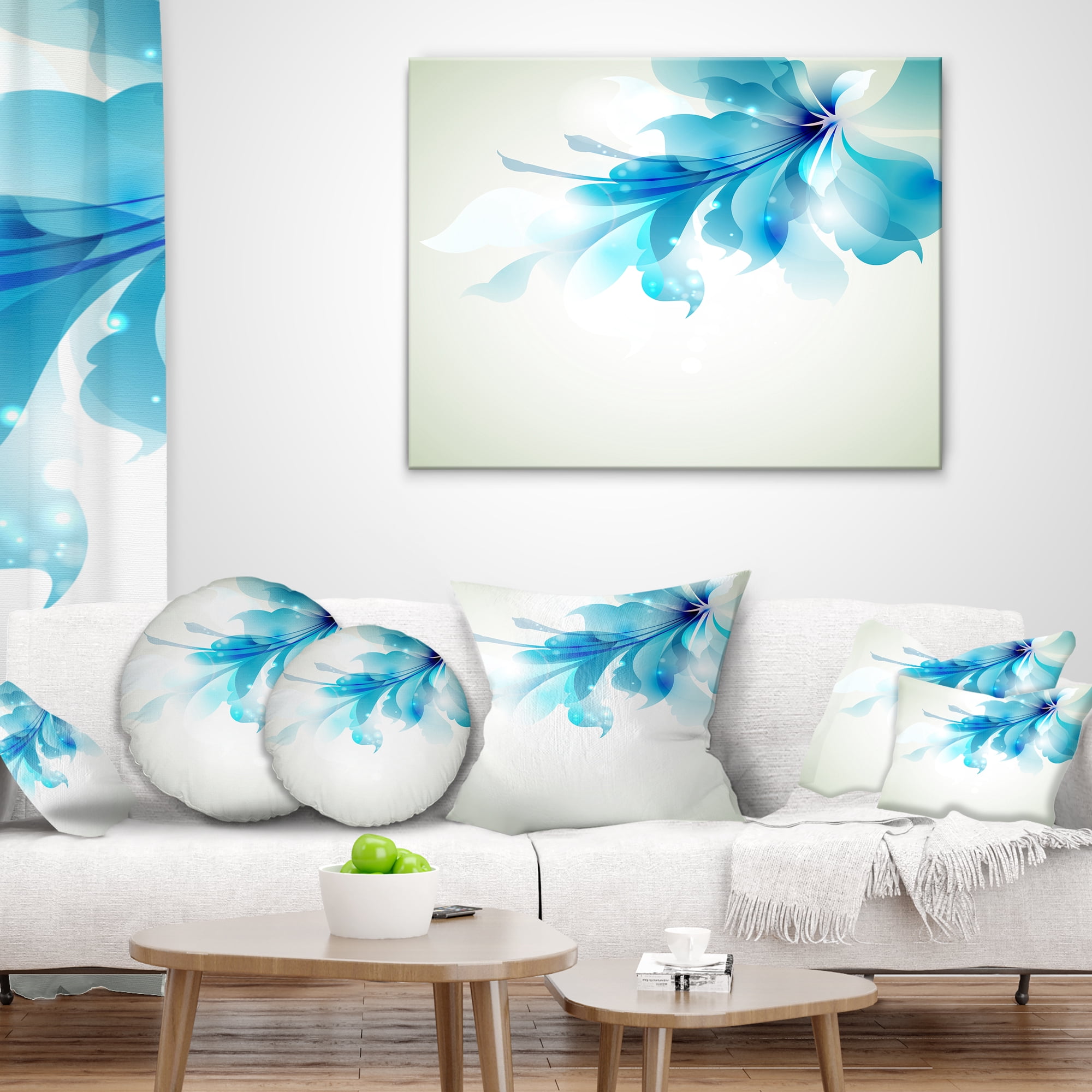 Designart Tender Blue Abstract Flowers - Floral Throw Pillow - 12x20