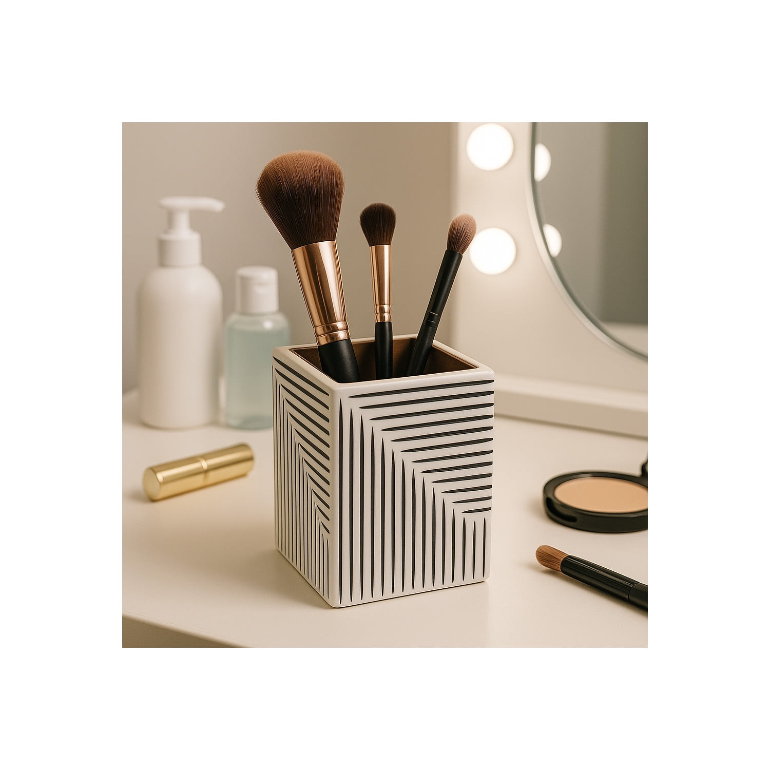 Decorative Ridged Lines Desk Organizer for Home Decor - Perfect Desktop Organizer for Workspace and Office Desk Decor - Versatile Office Accessory for Storage, Bedroom, or Kitchen - 4", Black & White