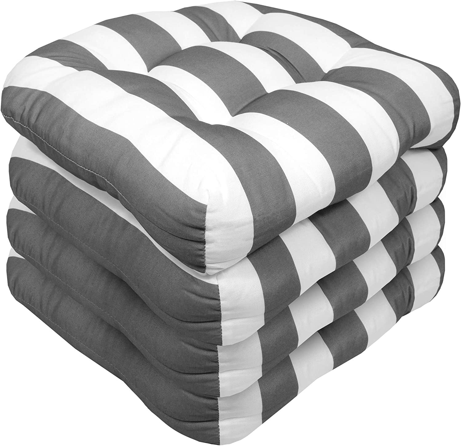 Sweet Home Collection 19" x 19" Silver and White Striped Square Chair Outdoor Seating Cushions (4 Pack)