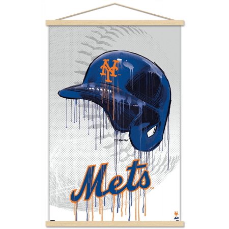 MLB New York Mets – Drip Helmet 22 Wall Poster with Magnetic Frame 22.375 x 34