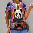 thumbnail image 6 of Funny Cute Panda Womens Tops Women's Fashion Casual Short Sleeve Flower Print Round Neck Pullover Top Blouse, 6 of 6