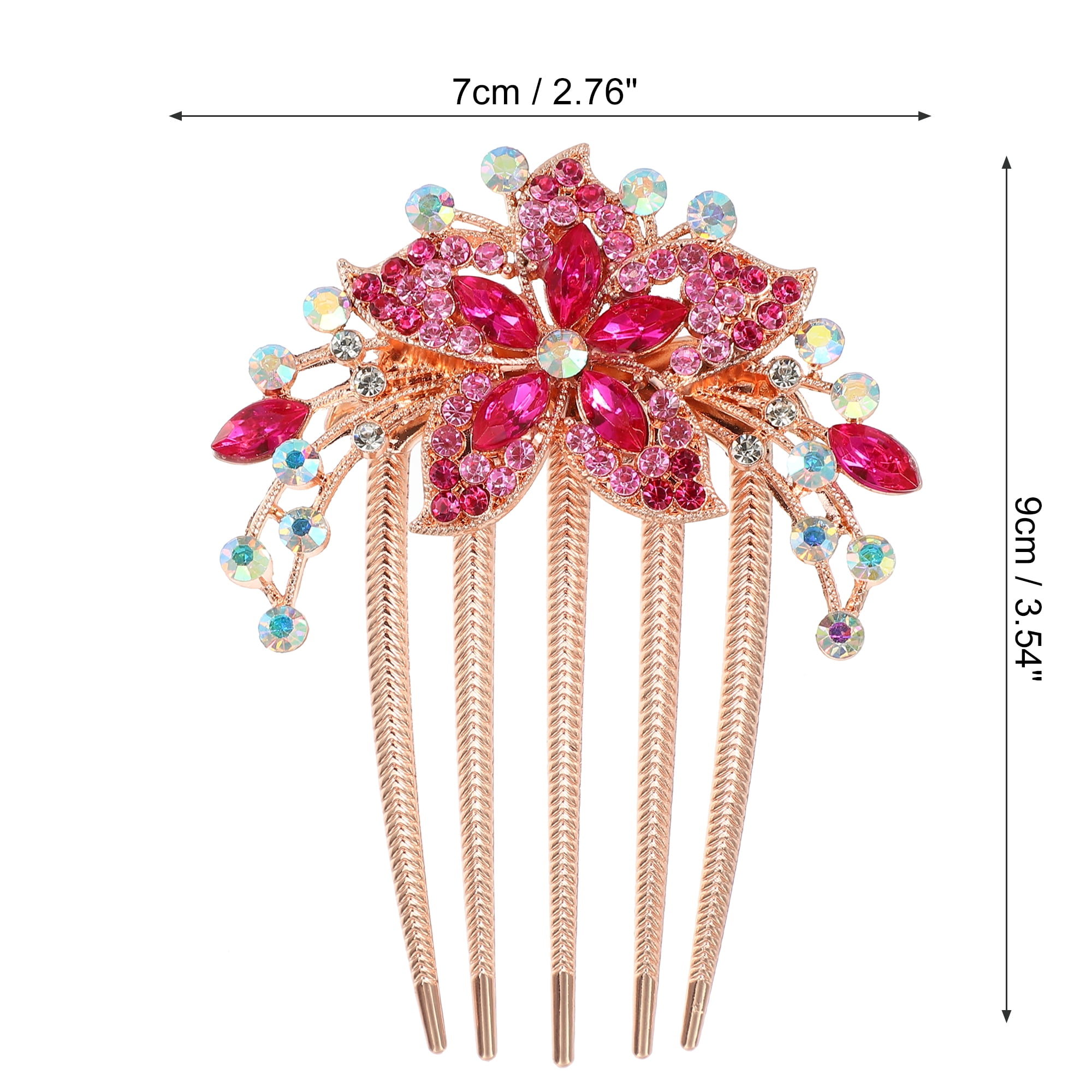 Unique Bargains Women Rhinestone Inlaid Flower Hair Comb 1Pc Rose Red