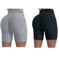 thumbnail image 2 of Ozmmyan 2PC Women's Workout Shorts Wrinkled High Waist Hip Stretch Solid Color Fitness Yoga Pants Shorts, 2 of 7