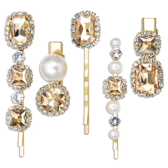 Vintage Hair Clips, Rhinestones Decorative Hair Pins, Handmade Gray Crystal Pearl Hair Barrettes, Elegant Gold Metal Hairpin Hair Accessories Headwear Styling Tools, Gifts for Women Girls