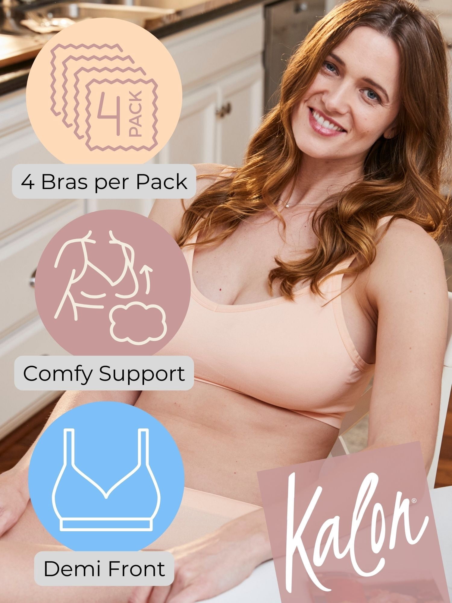 Kalon Women's Demi Bralette 4-Pack - Seamless, Wire-Free, Removable Pads, Convertible Straps For Everyday Comfort - View #6