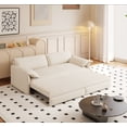 thumbnail image 2 of Queen Pull Out Sofa Bed, 3-in-1 Convertible Sleeper Sofa with Storage, Multi-Functional Velvet Loveseat Bed for Small Spaces, Living Room & Apartment, Beige & White, 66 inch, 2 of 7