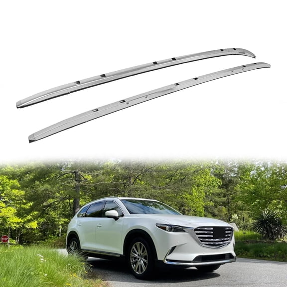 2Pcs Plastic and Aluminum Fits for Mazda CX-9 CX9 2017 2018 2019 2020 2021 2022 2023 2024 Luggage Racks Roof Rail Racks Side Rail Bar Cargo Carrier (Silver)