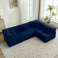 thumbnail image 5 of COOLHUT 106.3" W Combination Sofa, High Rebound Density Sponge Sofa Couch, Modular Sectional Sofa L-Shape Corduroy Couch with Chaise, Big Comfy Sleeper Floor Sofa for Living Room, Navy Blue, 5 of 30