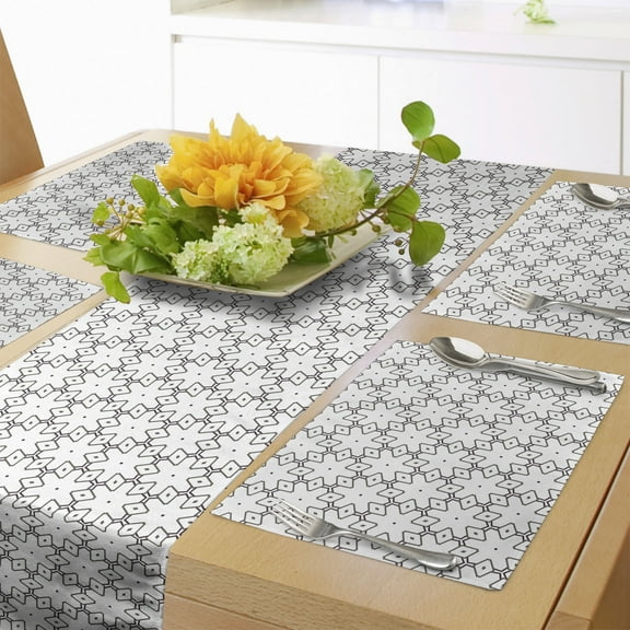 Ambesonne Vintage Table Runner & Placemats, Geometry Inspired Shapes, Placemat 4 pcs Runner 12"x72", White and Dark Mauve