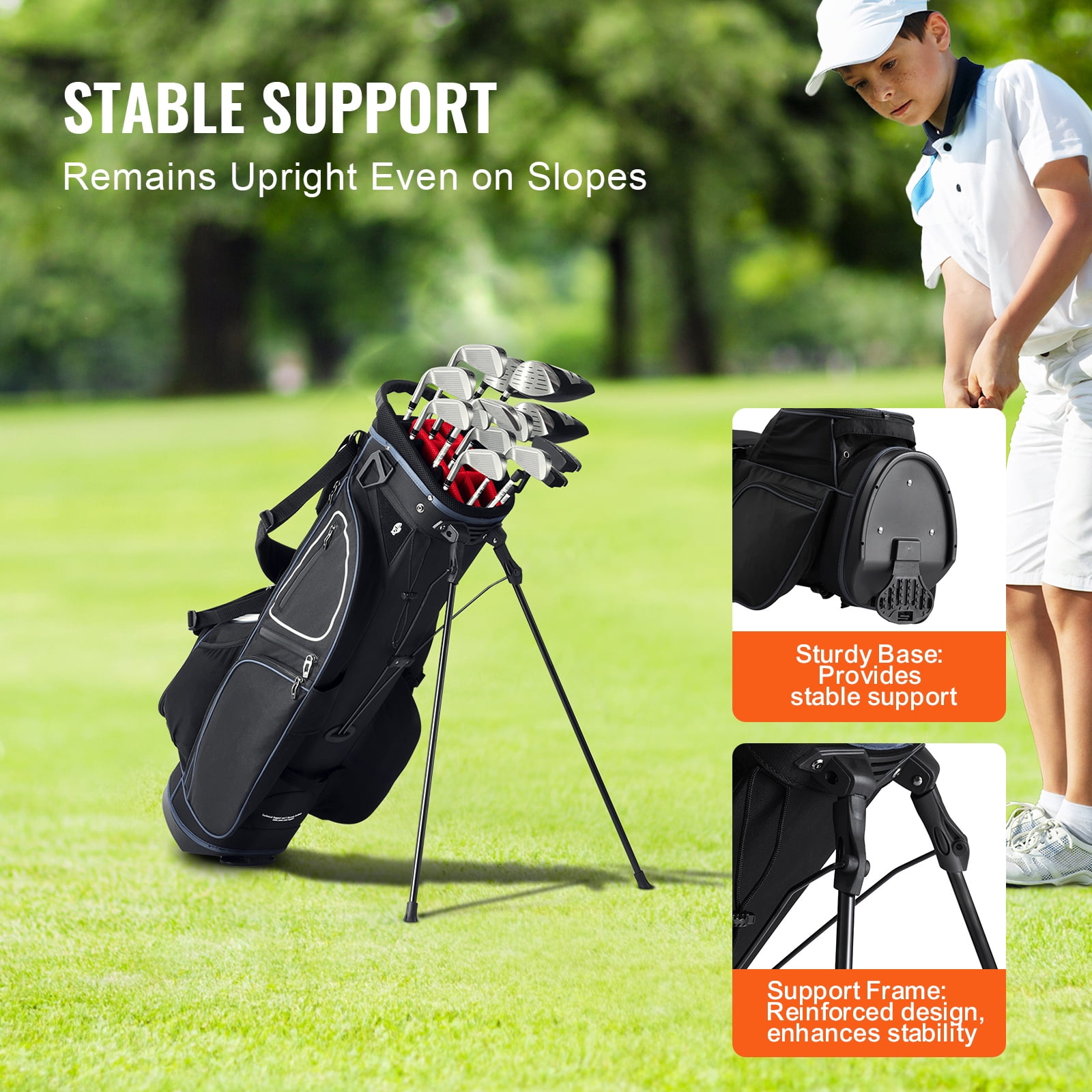 KFFKFF Golf Equipment Bag,14 Section Divider Top,35” 11 Compartments High-End Cart Bag with Stand,Robust Golf Carriers with Handles,Dust Protector & Removable Double Strap for Both Genders,Monochrome