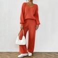 thumbnail image 4 of Besolor Women's 2 Piece Fall Knit Sweater Set Long Sleeve V Neck Tops Wide Leg Pants Loungewear Sets Winter Clothes, 4 of 8
