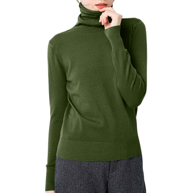 Krdevn Chandail Col Roulé en Tricot pour Femmes Ajusté Doux Chaud Hiver Décontracté Polyvalent Basique, Taille : TG