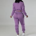thumbnail image 4 of KIJBLAE Rollbacks Sweatsuits for Women Set 2 Piece Patchwork Tracksuits Solid Long Sleeve Crop Jacket Pants Set Purple M, 4 of 4