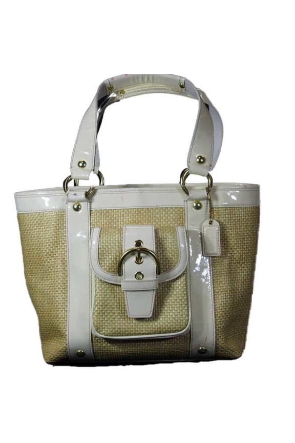 Pre-Owned Coach Legacy Straw Leather Tote Bag, White, F11684 (Good)