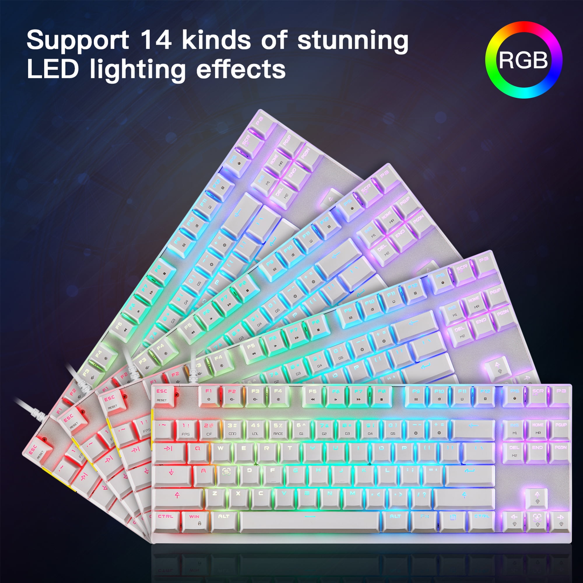 MOTOSPEED Gaming Mechanical Keyboard RGB Backlit Transparent Bottom  Anti-ghosting 87 Keys,Illuminated USB Gaming Keyboard for Mac/PC/Laptop  White