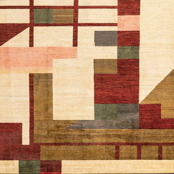 Ahgly Company Indoor Square Abstract Yellow Oriental Area Rugs, 6' Square