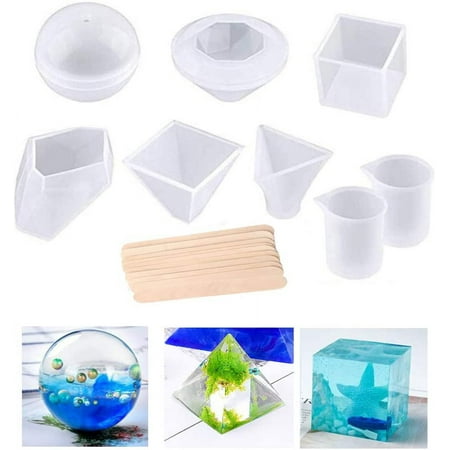 iMeshbean 6 Pack DIY Coaster Silicone Mold Epoxy Resin Coaster Molds with 2 Measuring Cups and 10 Wooden Sticks for Casting Craft DIY Tool Kit