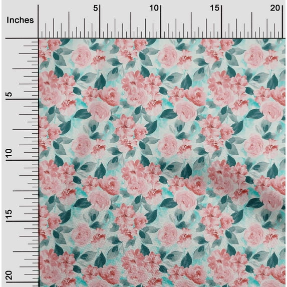 oneOone Silk Tabby Fabric Watercolor Leaves & Peony Floral Decor Fabric Printed BTY 42 Inch Wide
