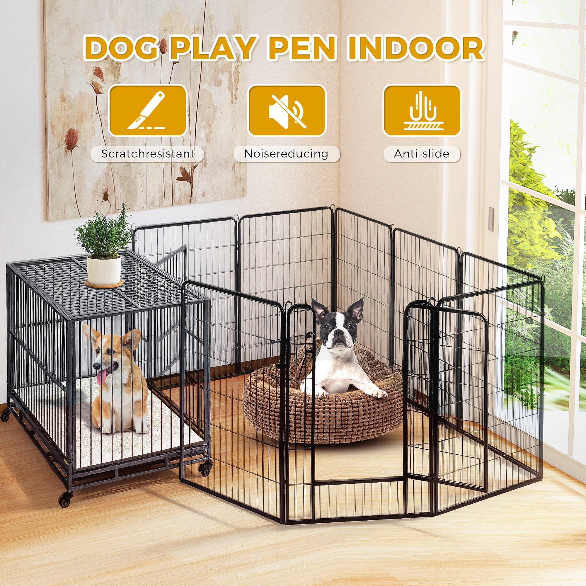 PAWZ Road Dog Crate Heavy Duty for Indoor & Outdoor,40 inch 8 Panels, Metal Dog Playpen for Small Dog RV Camping & Yard, Black
