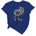 thumbnail image 1 of Liquidation! Uooqdmx T-Shirts Graphiques, Chemises Florales pour Femmes, Chemises Tournesol pour Femmes, T-Shirt Décontracté à Manches Courtes Col Rond Printemps, Hauts de Printemps pour Femmes 2025, Bleu Foncé 3TG, 1 of 3