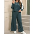 thumbnail image 6 of Cuteduck Women's Plus Size Fall Casual Half Zipper Collar 2-Piece Outfit Set Long Sleeve Wide Leg Pants Pajamas Set Pullover Breathable Lightweight Loungewear 1X-4X, 6 of 7