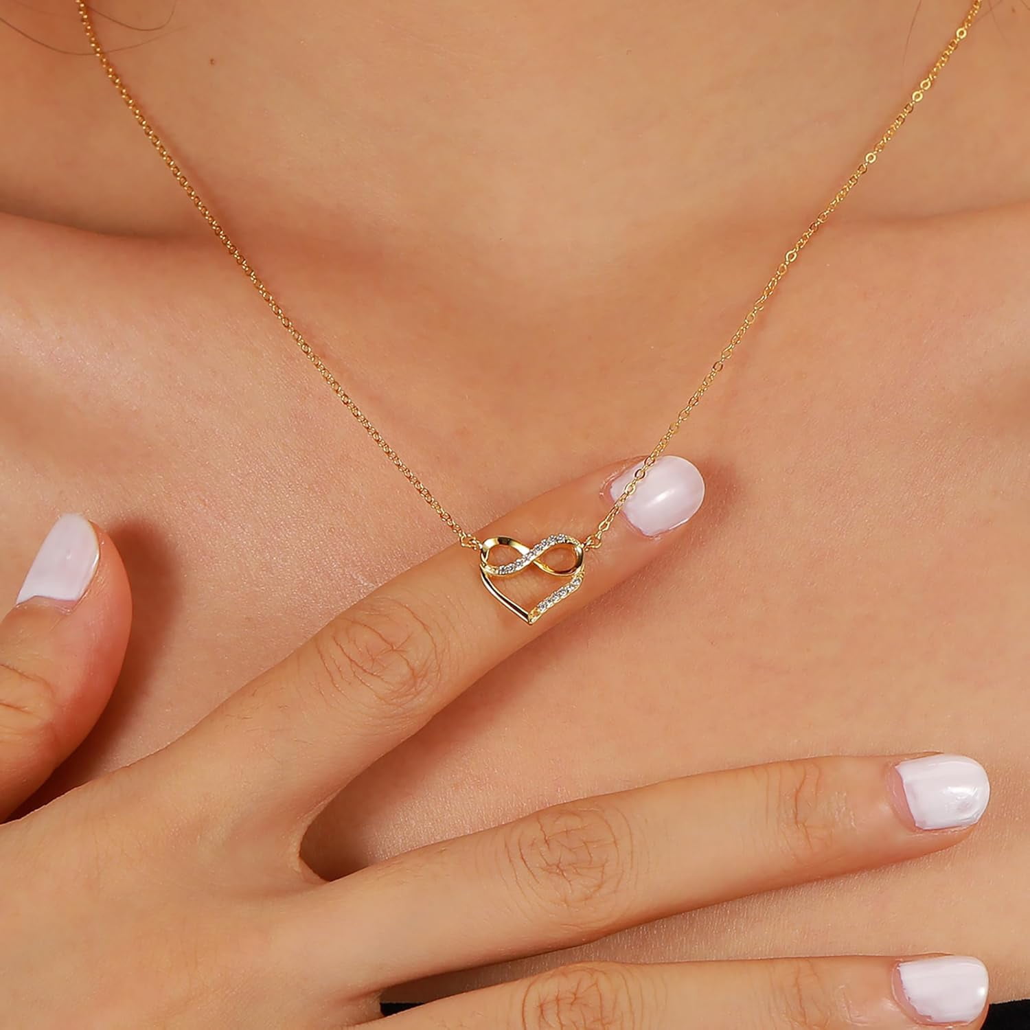 Leander S925 Sterling Silver Heart Necklace for Women Dainty 14k Gold Plated CZ Infinity Love Heart Opal North Star Pendant Choker Necklaces Trendy Chain Jewelry Birthday Gifts for Mom to Daughter