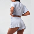 thumbnail image 5 of Blmnix Pajama Sets Sleepwear Sets Summer Pajamas 2 Piece Pajama Straight-Leg Blue Short Sleeve Crew Neck Short Sexy Pjs for Women Set,S, 5 of 5