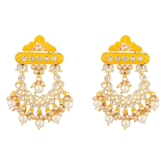 Efulgenz Indian Jewelry Traditional Crystal Kundan Faux Pearl Charms Bridal Dangle Earrings Set for Women