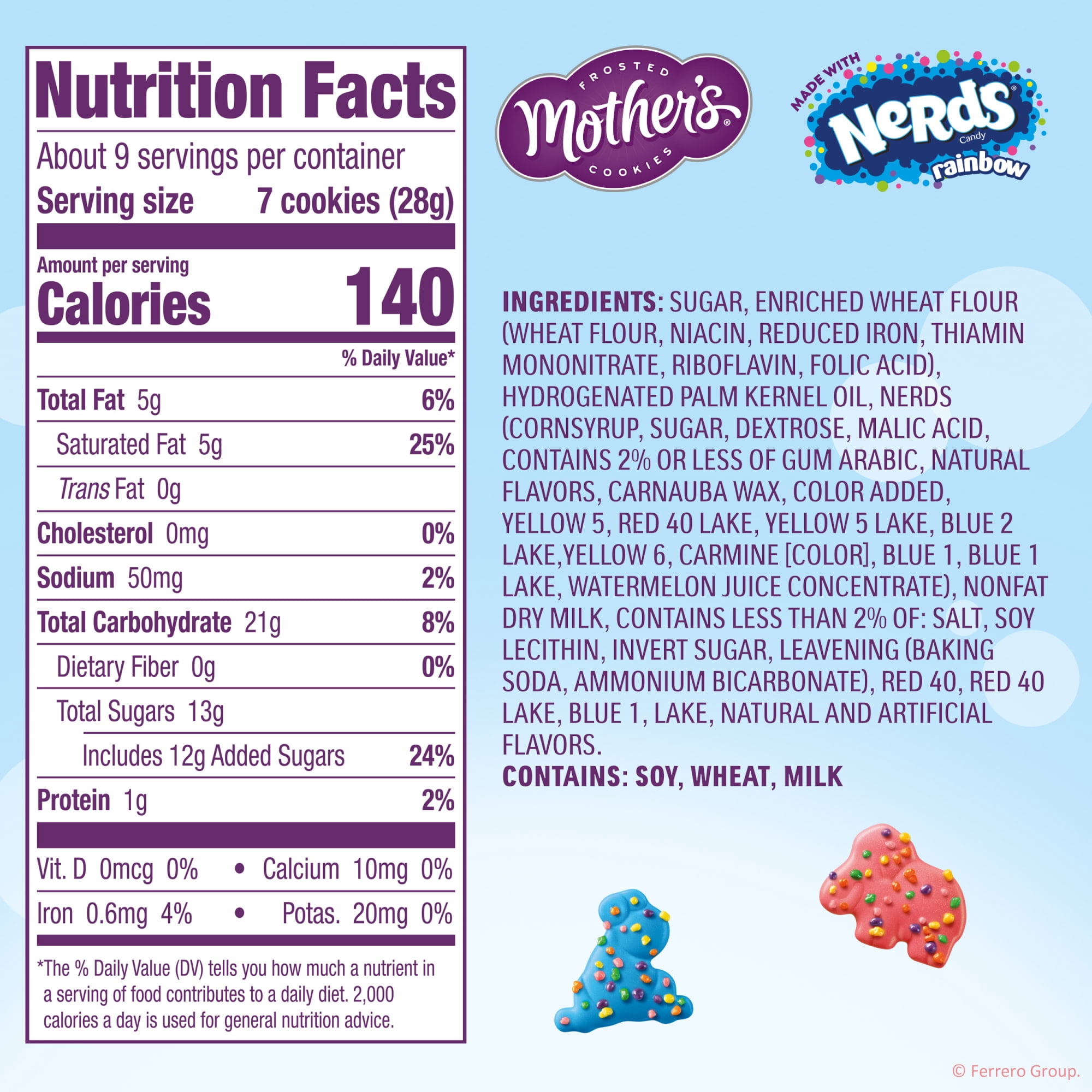 Mother’s x NERDS Sweet & Tangy Frosted Cookies, Shortbread Cookies topped with Rainbow NERDS Candy, Resealable Bag, 9 oz