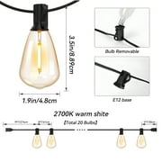 PHOPOLLO Outdoor String Lights, ST38 48ft LED Hanging Lights,20 Vintage Dimmable Bulbs Waterproof and Shatterproof, with Remote control for Proch, Backyard