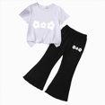 thumbnail image 4 of HCNTES Girls Summer Clothes 2 Piece Outfit Set Cartoon Letter Print T-Shirt Top + Flared Pants Litlle Girl School Clothing Set Size 2T 3T 4T 5T 6T 7T Baby Girl Clothes, 4 of 4