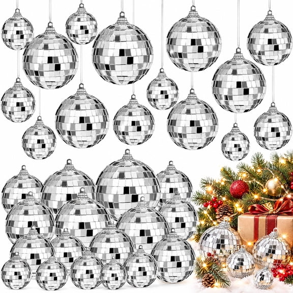 XALMERIQ 30 Pcs Disco Ball Decorations, Assorted Size Mirror Disco Balls Reflective Hanging Mini Disco Balls Silver Ornaments for Disco Themed Party, Wedding, Christmas, Stage, Home Decor