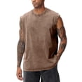 thumbnail image 2 of Men's Cotton Sleeveless Tank Tops Casual Cut Off Muscle Gym T Shirts Summer Vintage Running Beach Loose Fit Tees Coffee M, 2 of 5