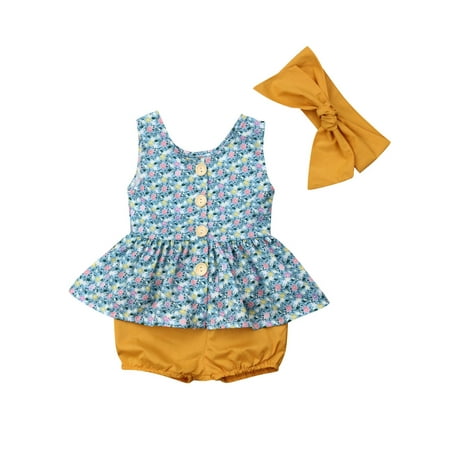 

Tetyseysh Baby Girls Summer Clothes Sleeveless Floral Tops Shorts Headband