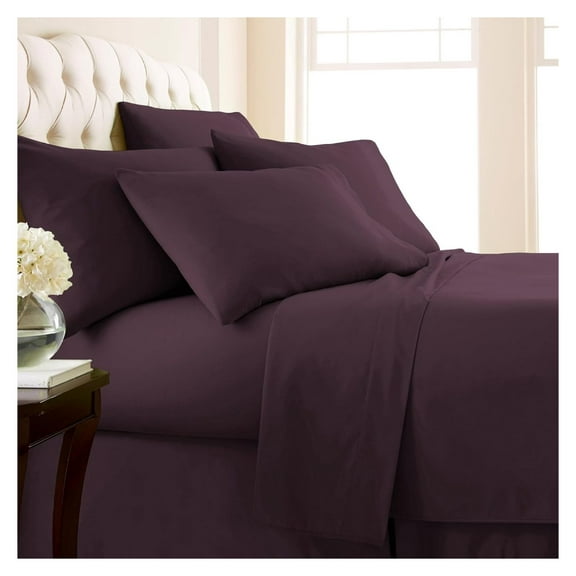 Extra Deep Pocket California King Size Sheets Set, 6-Piece Ultra-Soft Microfiber with 21" Deep Fitted Sheet King, Oversize Flat Sheet, 4 King Pillowcases, Purple