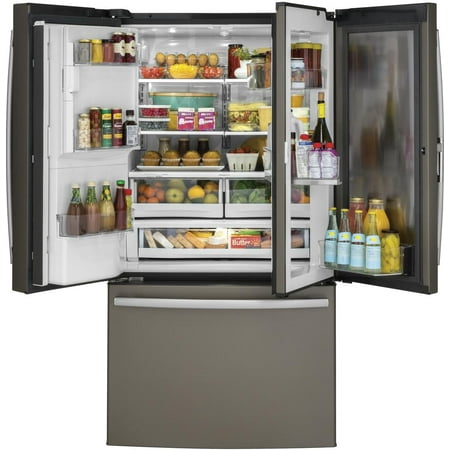 GE - 27.7 Cu. Ft. French Door-in-Door Refrigerator with External Water & Ice Dispenser - Fingerprint resistant slate
