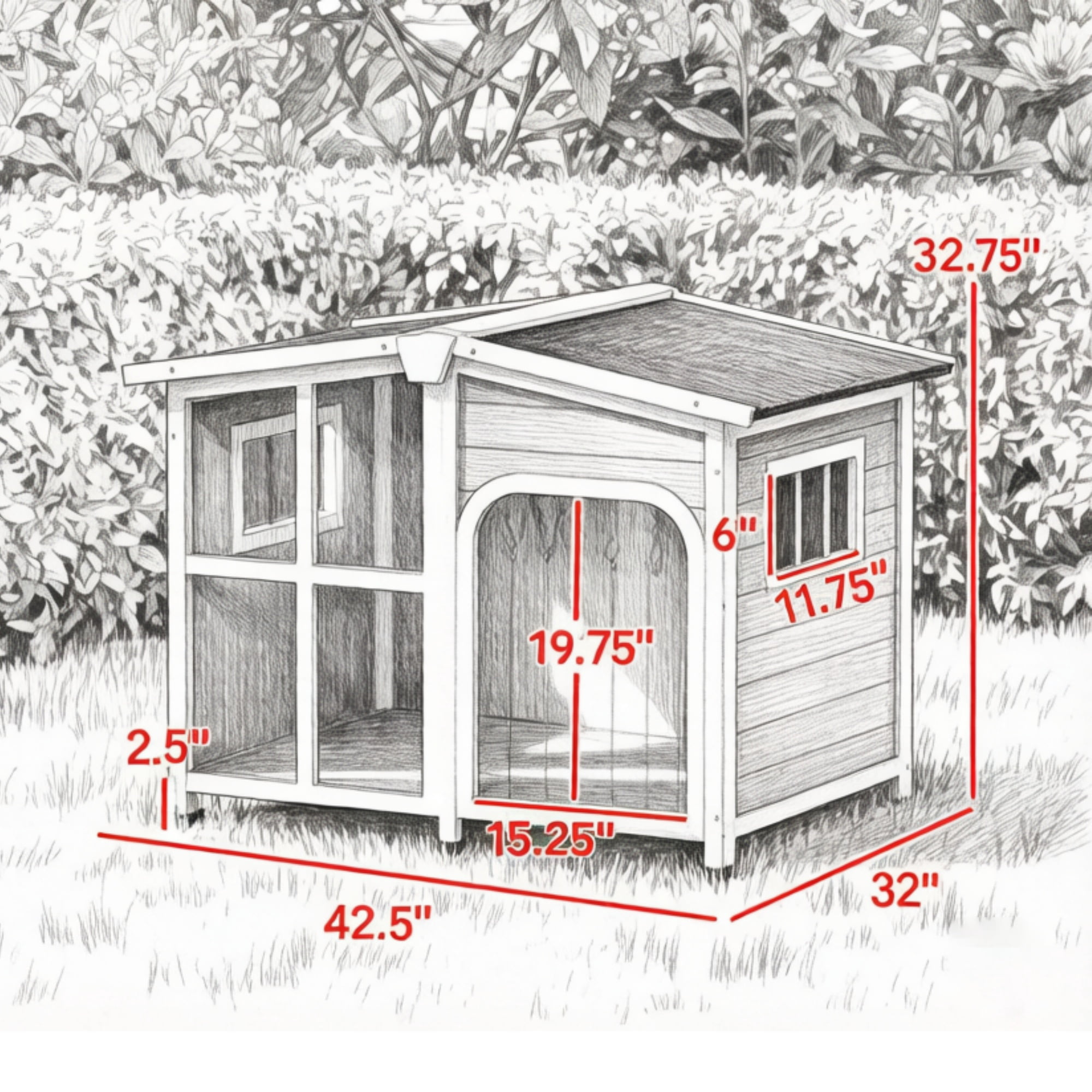Large Dog House Cabin-Style Wooden Pet Shelter with Openable Roof And Giant Window, Gray