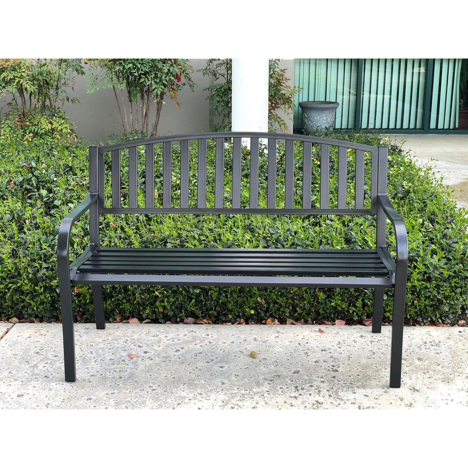 abble steel slat back garden bench - black - walmart.com