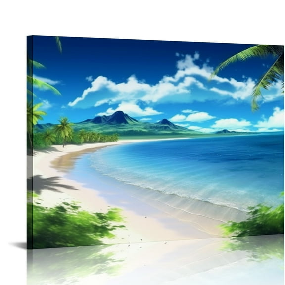 JRXY S72750 Canvas Wall Art Ocean Waves Coconut Trees on Sands Beach Seascape Scenery Painting Nature Picture for Bedroom Home Office Wall Decor 20x16 inch 20x16in