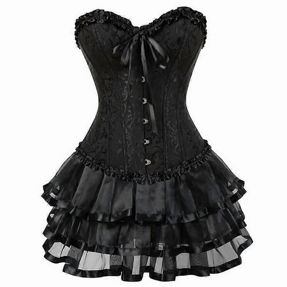 Women s Bustier Lingerie Corset Up Corsets Sexy Jacquard Lace Up Overbust Corset Bustiers Dress Body Shaper Mini Skirt Tutu